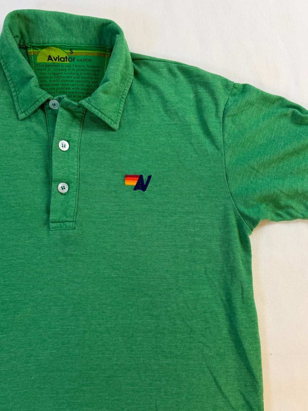 Aviator Nation Green Polo with Embroidered Logo UNISEX Size Small - Picture 3 of 8